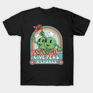 Give Peas A Chance Funny Retro Cartoon Style Pun T-Shirt